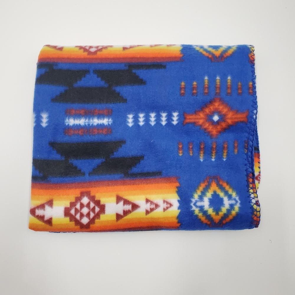 Boho Southwestern Print Festival Fleece Throw Blanket Blue NEW